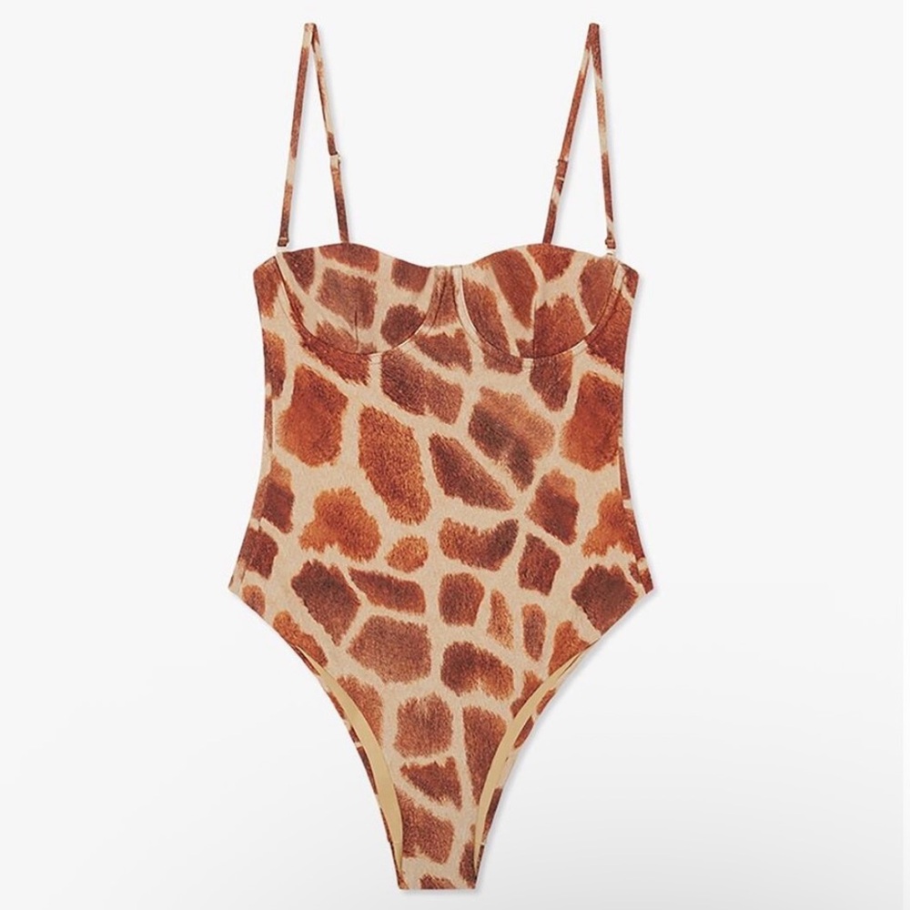 WeWoreWhat Giraffe-Print Balconette One-Piece in Mustard and Rust